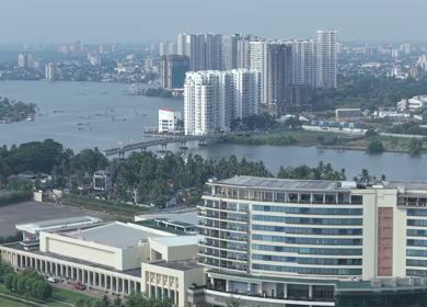 Aerial View of Bridges and Backwaters in Kochi Kerala India