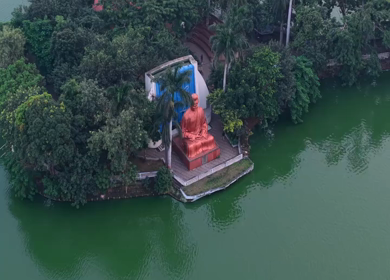 Aerial View of Buddha Statue at Vivekananda Sarovar Raipur in Chhattisgarh, India