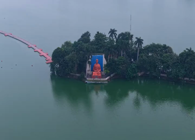 Aerial View of Buddha Statue at Vivekananda Sarovar Raipur in Chhattisgarh, India