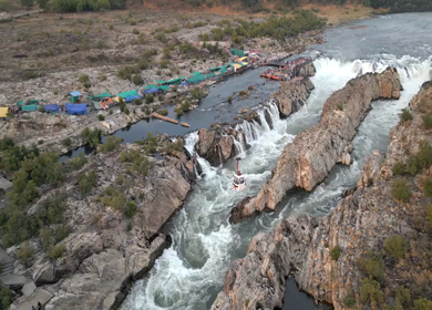 Aerial View of Cable Car Over Dhuandhar Falls, Bhedaghat, India
