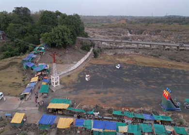 Aerial View of Cable Car Over Dhuandhar Falls, Bhedaghat, India