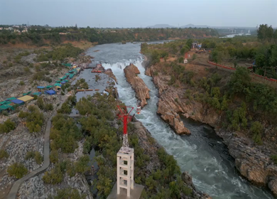 Aerial View of Cable Car Over Dhuandhar Falls, Bhedaghat, India