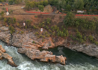 Aerial View of Cable Car Over Dhuandhar Falls, Bhedaghat, India