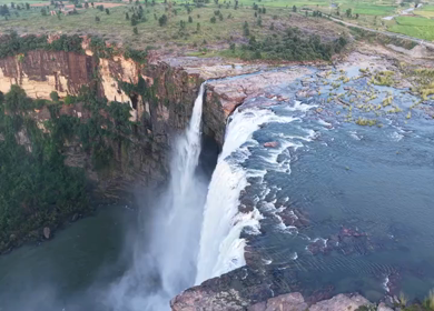 Aerial View of Chachai Waterfall and River Landscape in Rewa Madhya Pradesh India