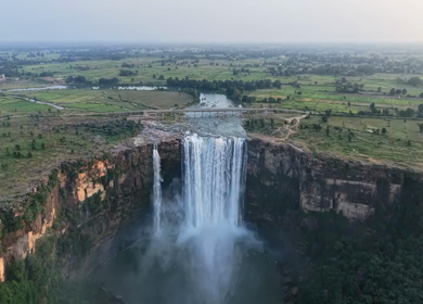 Aerial View of Chachai Waterfall and River Landscape in Rewa Madhya Pradesh India