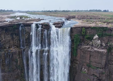 Aerial View of Chachai Waterfall and River Landscape in Rewa Madhya Pradesh India