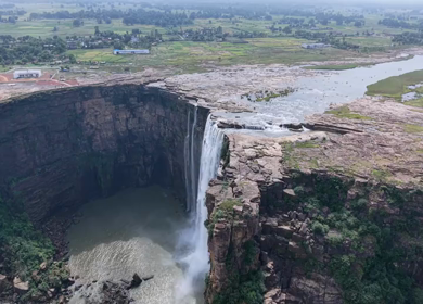 Aerial View of Chachai Waterfall and River Landscape in Rewa Madhya Pradesh India