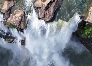 Aerial View of Chachai Waterfall and River Landscape in Rewa Madhya Pradesh India