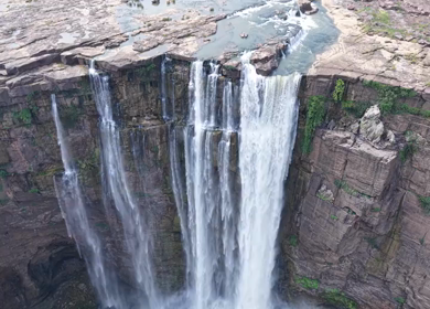 Aerial View of Chachai Waterfall and River Landscape in Rewa Madhya Pradesh India