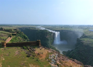 Aerial View of Chachai Waterfall and River Landscape in Rewa Madhya Pradesh India