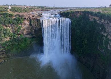 Aerial View of Chachai Waterfall and River Landscape in Rewa Madhya Pradesh India