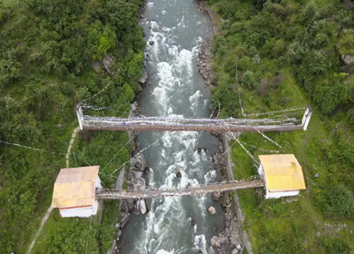 Aerial View of Chagzam Suspension Bridge Over Mountain River Arunachal Pradesh India