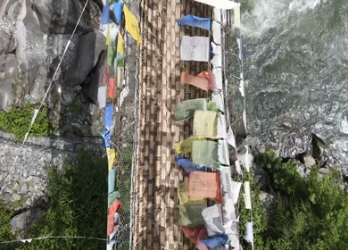 Aerial View of Chagzam Suspension Bridge Over Mountain River Arunachal Pradesh India