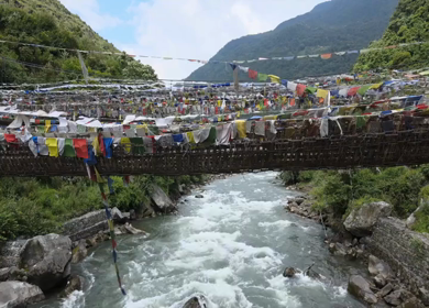 Aerial View of Chagzam Suspension Bridge Over Mountain River Arunachal Pradesh India