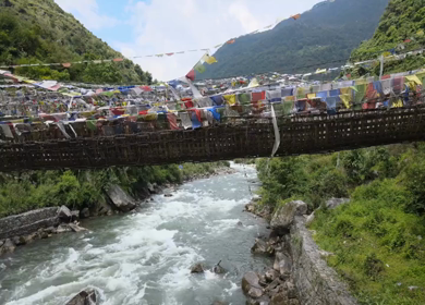 Aerial View of Chagzam Suspension Bridge Over Mountain River Arunachal Pradesh India
