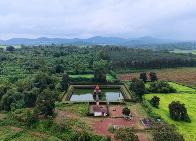 Aerial View of Champaka Sarasi Temple Tank, Karnataka, India