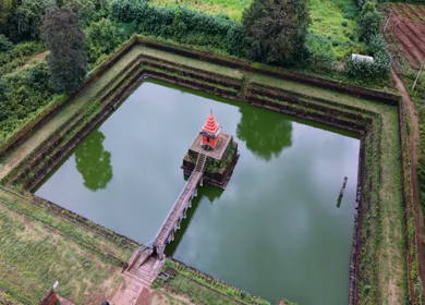 Aerial View of Champaka Sarasi Temple Tank, Karnataka, India