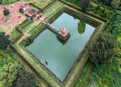 Aerial View of Champaka Sarasi Temple Tank, Karnataka, India