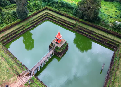 Aerial View of Champaka Sarasi Temple Tank, Karnataka, India