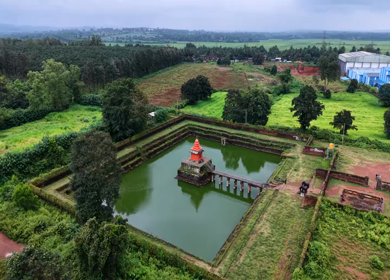 Aerial View of Champaka Sarasi Temple Tank, Karnataka, India