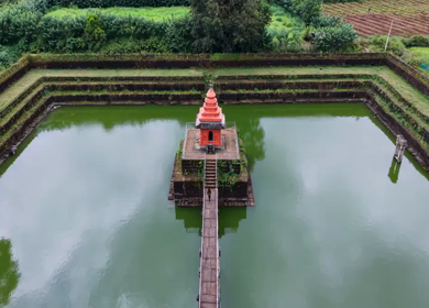 Aerial View of Champaka Sarasi Temple Tank, Karnataka, India