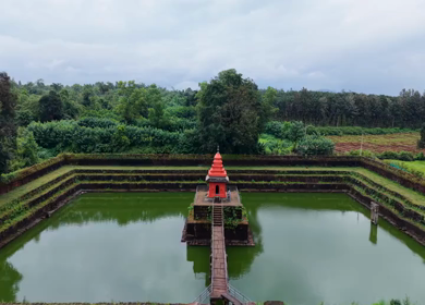 Aerial View of Champaka Sarasi Temple Tank, Karnataka, India