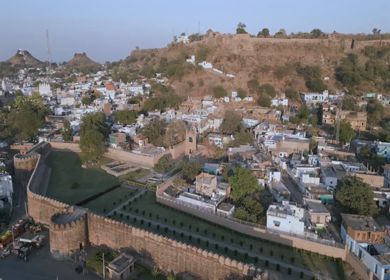 Aerial View of Chanderi Fort and Historic Town Madhya Pradesh