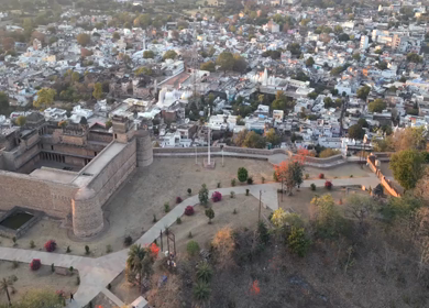 Aerial View of Chanderi Fort and Historic Town Madhya Pradesh