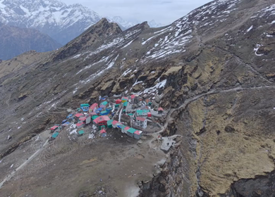 Aerial View of Chandrashila Summit Near Tungnath Uttarakhand India