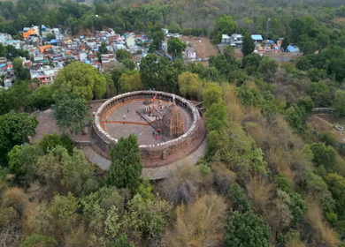 Aerial View of Chausath Yogini Temple at Bhedaghat, Jabalpur, India