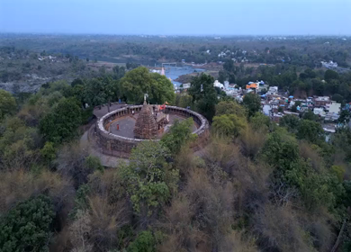Aerial View of Chausath Yogini Temple at Bhedaghat, Jabalpur, India