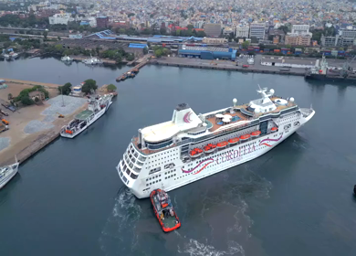 20th August 2026 : Aerial View of Chennai Port with Cruise Ship Tamil Nadu India