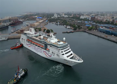 20th August 2026 : Aerial View of Chennai Port with Cruise Ship Tamil Nadu India