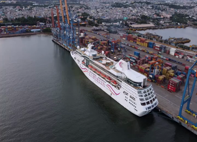 20th August 2026 : Aerial View of Chennai Port with Cruise Ship Tamil Nadu India
