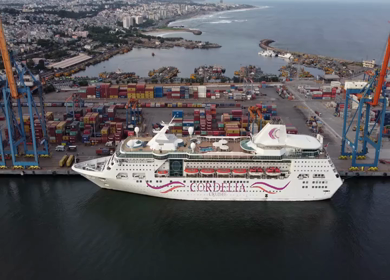 20th August 2026 : Aerial View of Chennai Port with Cruise Ship Tamil Nadu India