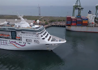 Aerial View of Chennai Port with Cruise Ship Tamil Nadu India