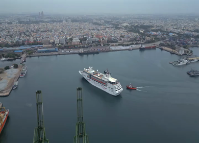 Aerial View of Chennai Port with Cruise Ship Tamil Nadu India