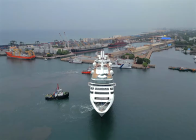 Aerial View of Chennai Port with Cruise Ship Tamil Nadu India