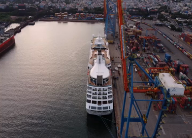 Aerial View of Chennai Port with Cruise Ship Tamil Nadu India