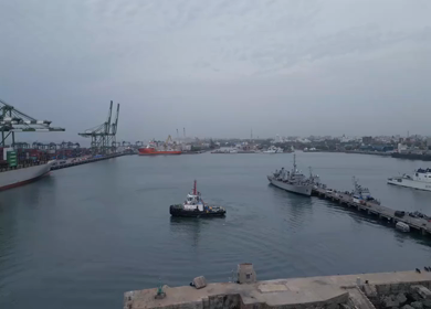 Aerial View of Chennai Port with Cruise Ship Tamil Nadu India