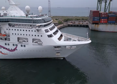 Aerial View of Chennai Port with Cruise Ship Tamil Nadu India