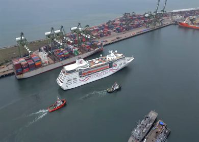 20th August 2026 : Aerial View of Chennai Port with Cruise Ship Tamil Nadu India