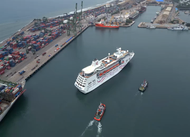 20th August 2026 : Aerial View of Chennai Port with Cruise Ship Tamil Nadu India