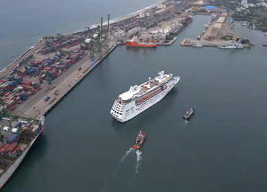 20th August 2026 : Aerial View of Chennai Port with Cruise Ship Tamil Nadu India