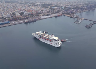 20th August 2026 : Aerial View of Chennai Port with Cruise Ship Tamil Nadu India