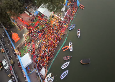 Aerial View of Chhath Puja Celebration in Bhopal, India