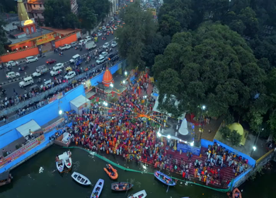 26th October 2025 : Aerial View of Chhath Puja Celebration in Bhopal, India