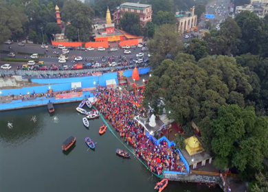Aerial View of Chhath Puja Celebration in Bhopal, India