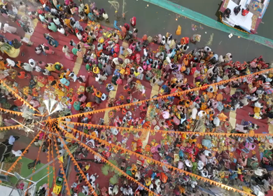 Aerial View of Chhath Puja Celebration in Bhopal, India