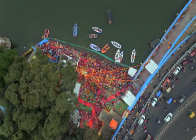 Aerial View of Chhath Puja Celebration in Bhopal, India